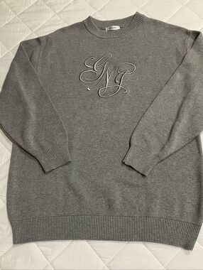 Light Gray Crewneck Sweater with Script Monogram